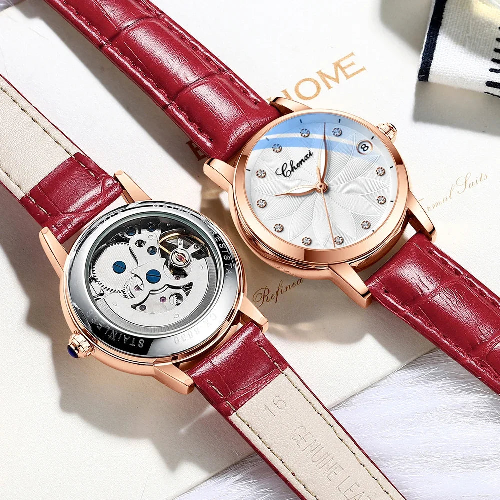 2024 CHENXI 8833 Women Automatic Mechanical Watch Top Brand Luxury Wrist Watch Waterproof Female Leather Business Clock